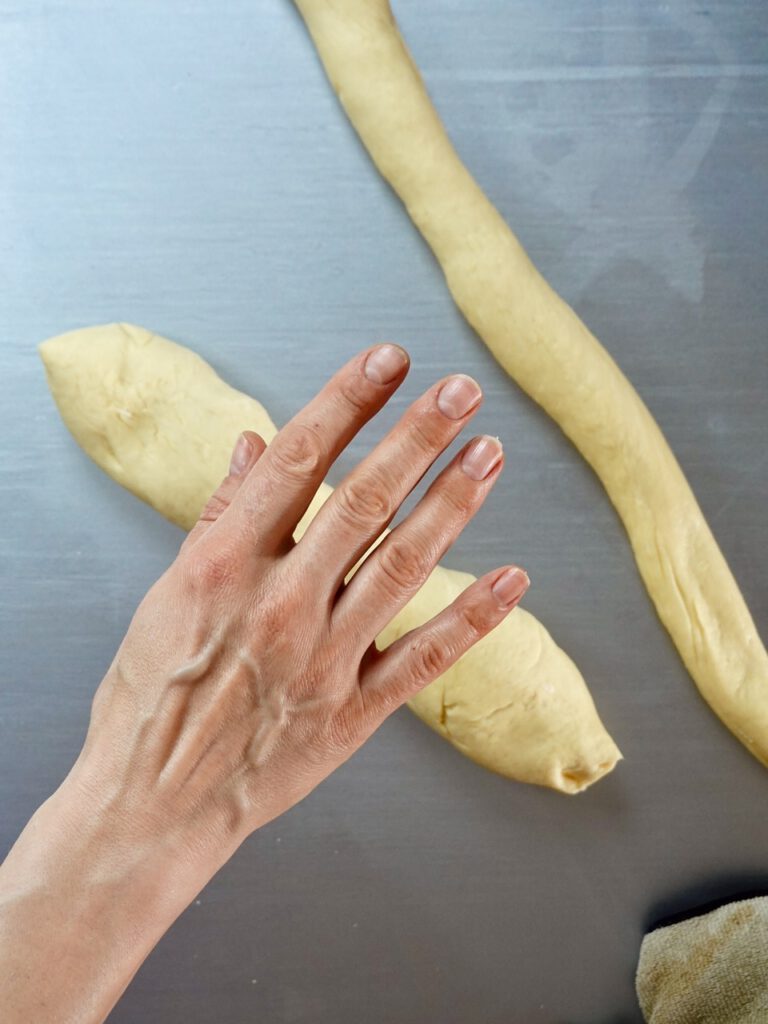 Braiding two strands of dough