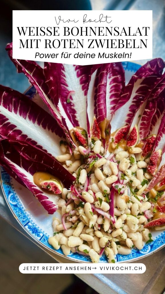Weisse Bohnensalat mit eingelegten roten Zwiebeln